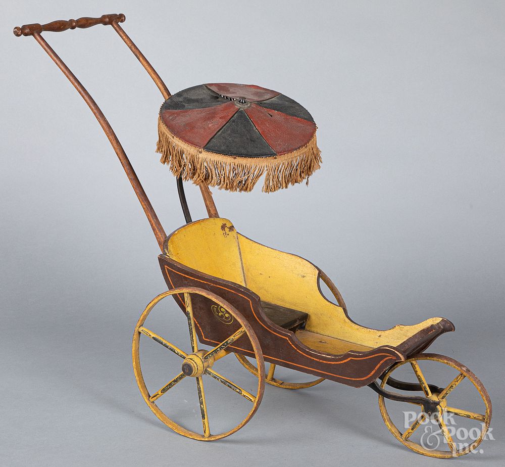 Appraisal: Painted wood doll pram Painted wood doll pram patented with