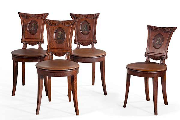 Appraisal: A set of four Regency mahogany hall chairs A set