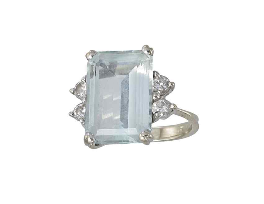 Appraisal: CT AQUAMARINE RING WITH DIAMONDS K white gold ring centers