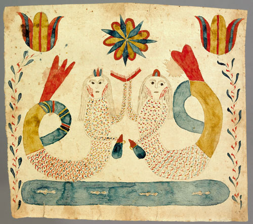 Appraisal: Southeastern Pennsylvania watercolor fraktur early th c depicting mermaids above