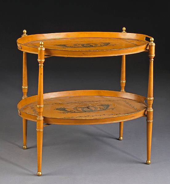 Appraisal: A pair of Directoire style tole trays on stand Each