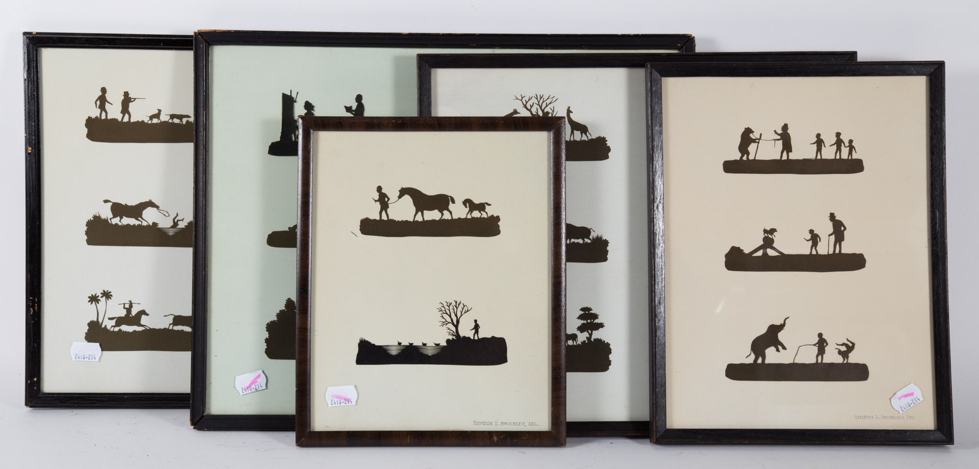 Appraisal: Five framed silhouette groupings Undernumber