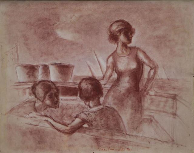 Appraisal: SIMKHOVITCH Simka Oil on Canvas Three Figureson a Boat Monochrome