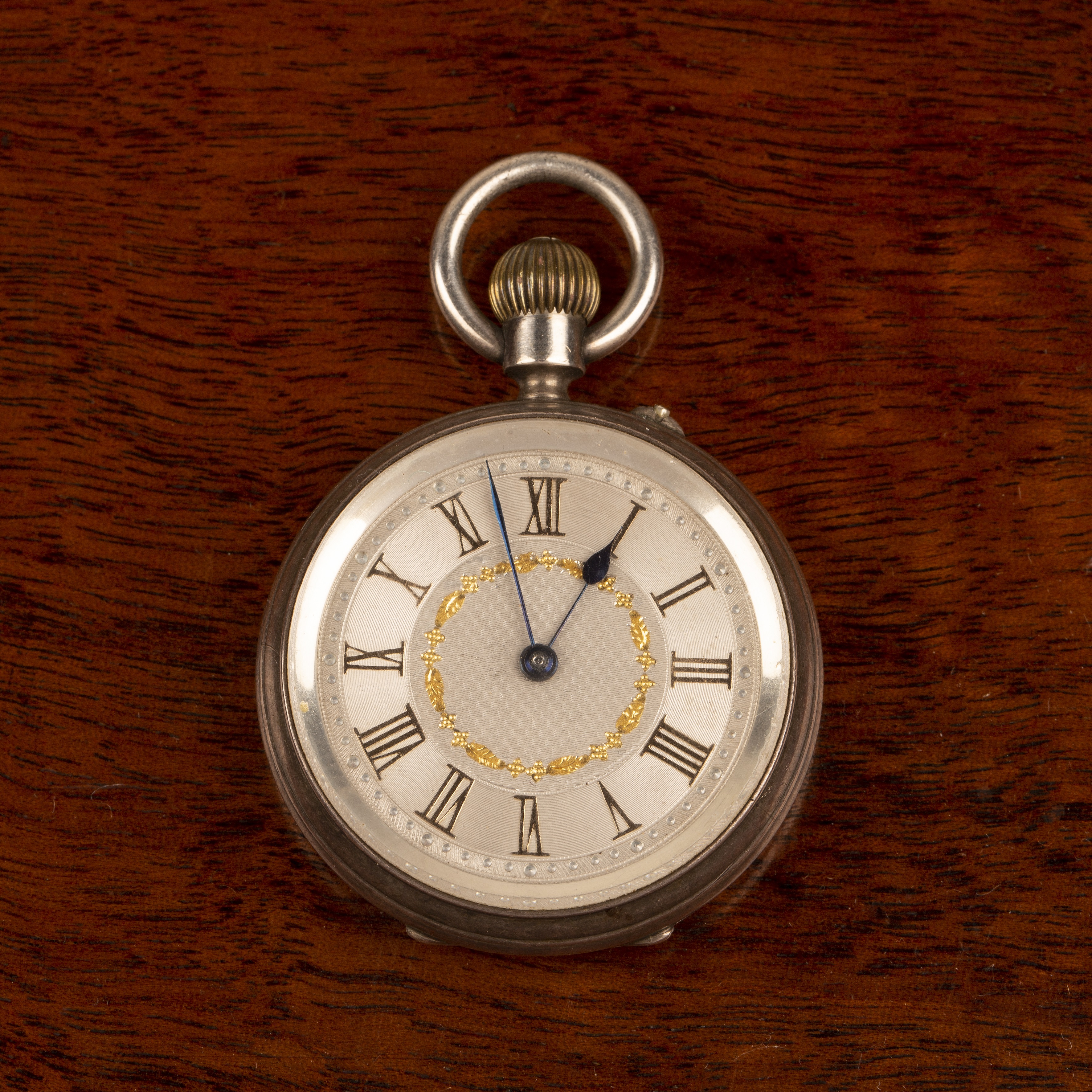 Appraisal: Silver open pocket watch or fob watch the silvered dial