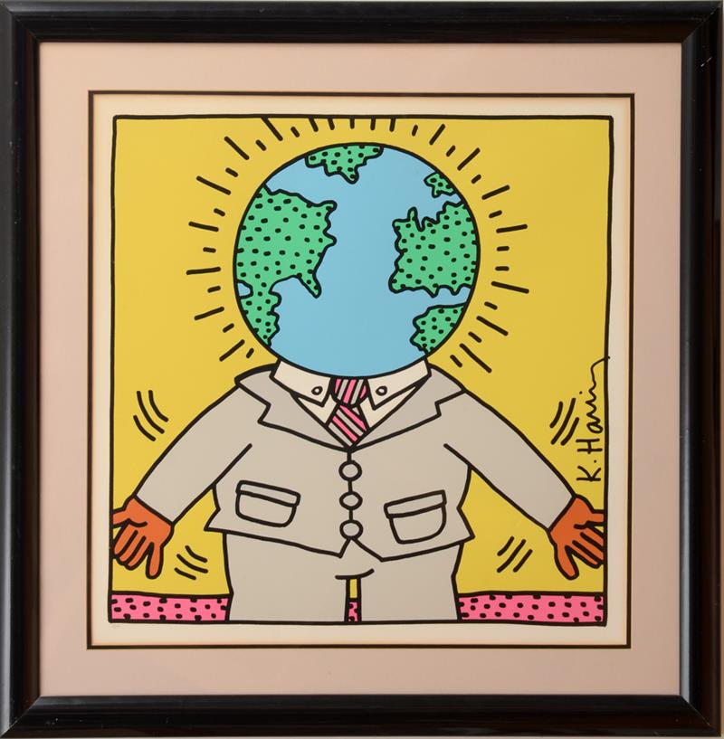 Appraisal: AFTER KEITH HARING - GLOBAL MAN Screenprint in colors on