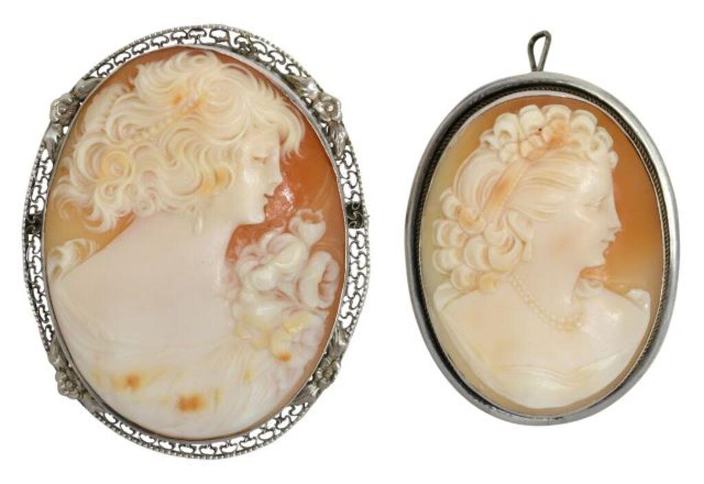 Appraisal: lot of Estate silver cameo brooches carved shell cameo with