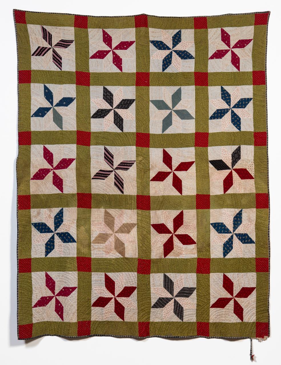 Appraisal: HAND QUILTED COTTON STAR VARIATION QUILT Hand quilted Spring weight