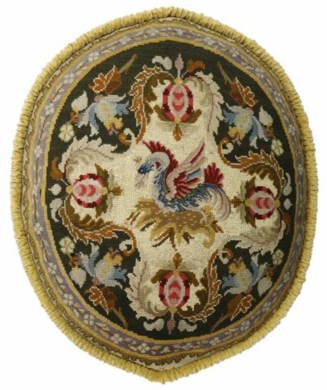 Appraisal: Needlepoint pillow cushion oval shape with yellow velvet back and