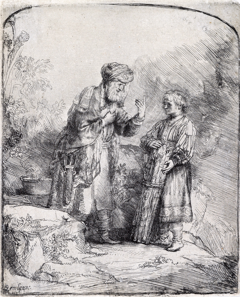 Appraisal: REMBRANDT VAN RIJN Abraham and Isaac Etching x mm x