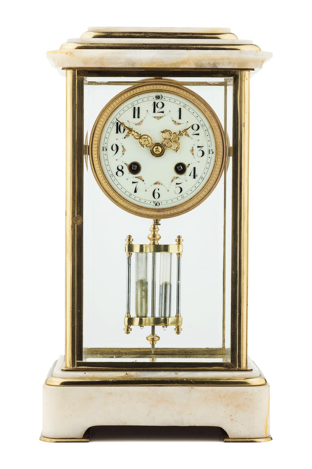 Appraisal: FRENCH BRASS ONYX AND FOUR GLASS MANTEL CLOCK LATE TH