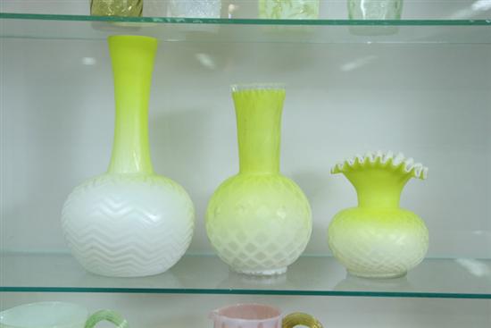 Appraisal: THREE PIECES OF VICTORIAN ART GLASS All three vases in