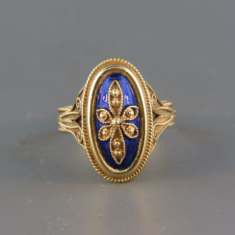 Appraisal: k Gold Enameled Ring rich blue grams currently size tested