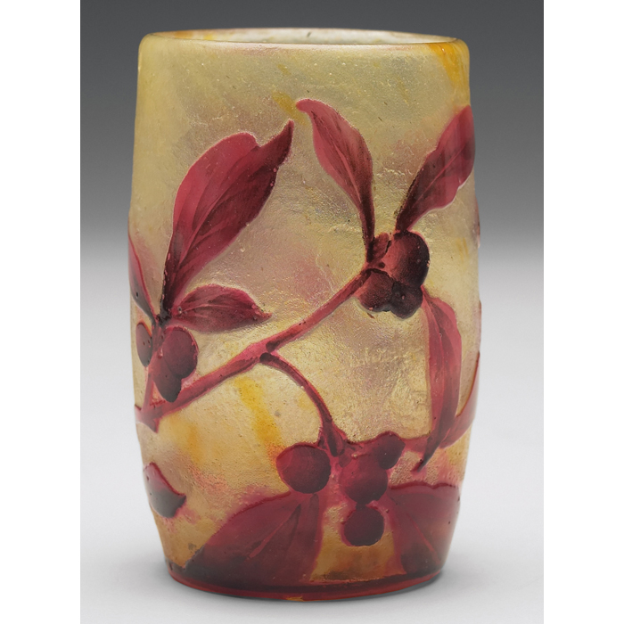 Appraisal: Daum vase swollen shape with a cameo leaf and berry