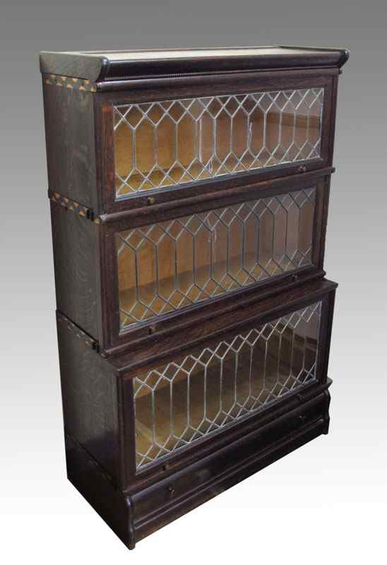 Appraisal: OAK LEADED GLASS STACK BARRISTER BOOKCASE stack bottom stack being