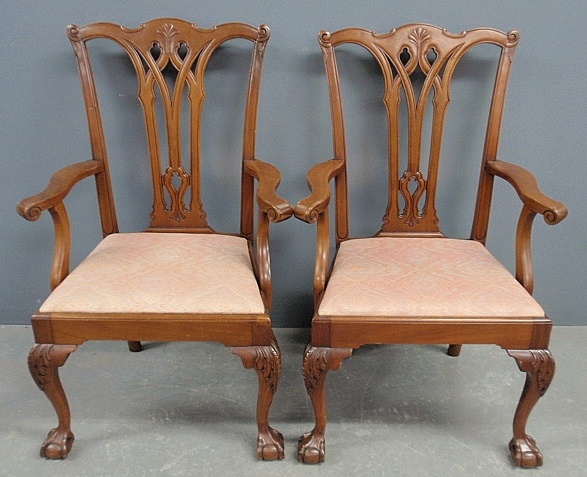 Appraisal: - Pair of Centennial Chippendale style mahogany armchairs h x