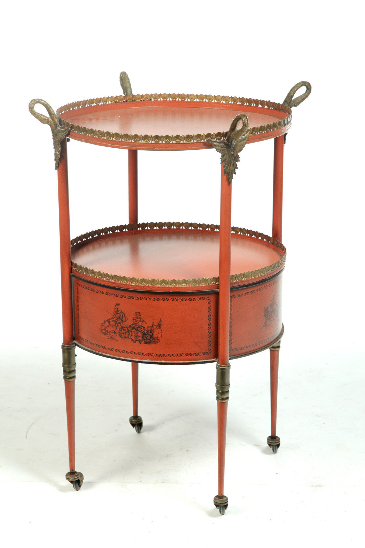 Appraisal: FRENCH TOLE DECORATED SERVING CART Early th century Round with