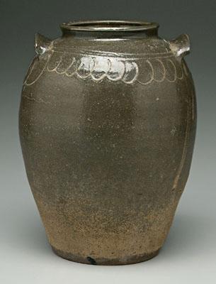 Appraisal: Decorated Edgefield pottery jar two lug handles shoulder with looped