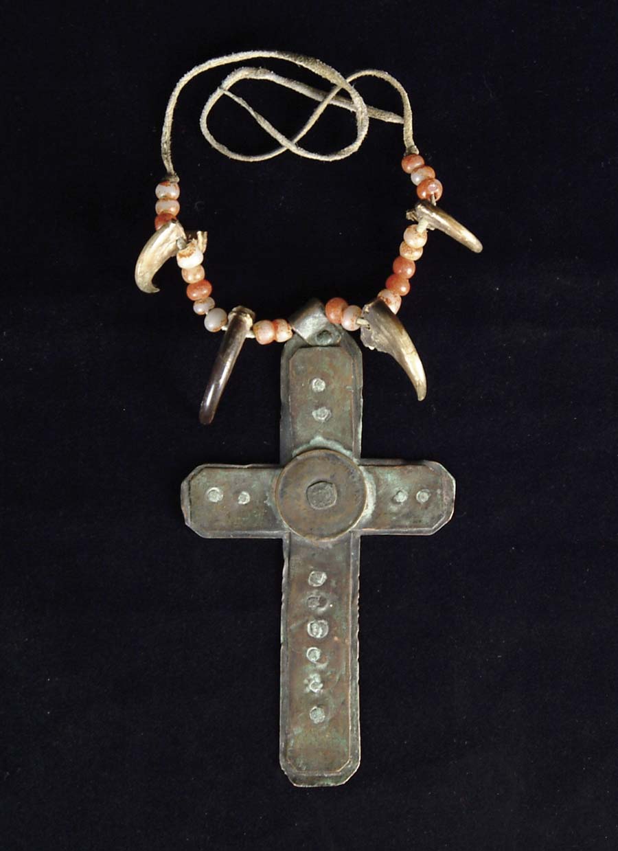 Appraisal: LATE th C PLAINS TRADE CROSS NECKLACE Pendant cross made