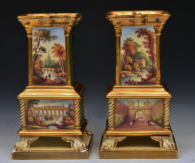 Appraisal: A PAIR OF TH CENTURY PORCELAIN VASES of square section