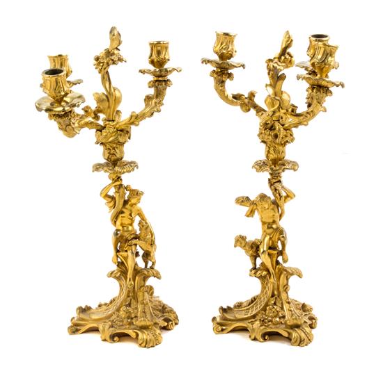 Appraisal: Sale Lot A Pair of Continental Gilt Bronze Three-Light Candelabra