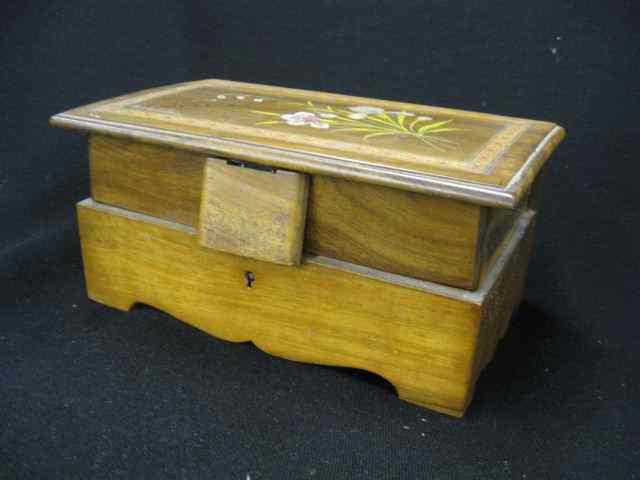 Appraisal: Italian Wooden Jewelry Chest handpaintedfloral sorrento inlay border oval mirror