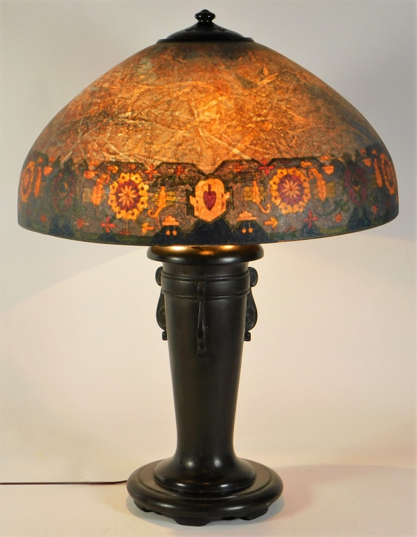 Appraisal: HANDEL CHIPPED ICE TABLE LAMP Connecticut Early th CenturyThree light