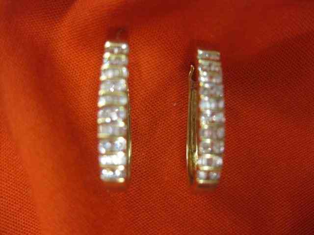 Appraisal: Diamond Earrings oblong hoops with round and baguette diamonds totaling