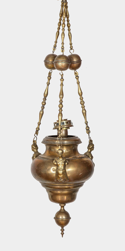 Appraisal: CONTINENTAL BRASS HANGING INCENSE BURNER Burner body x in Estimate