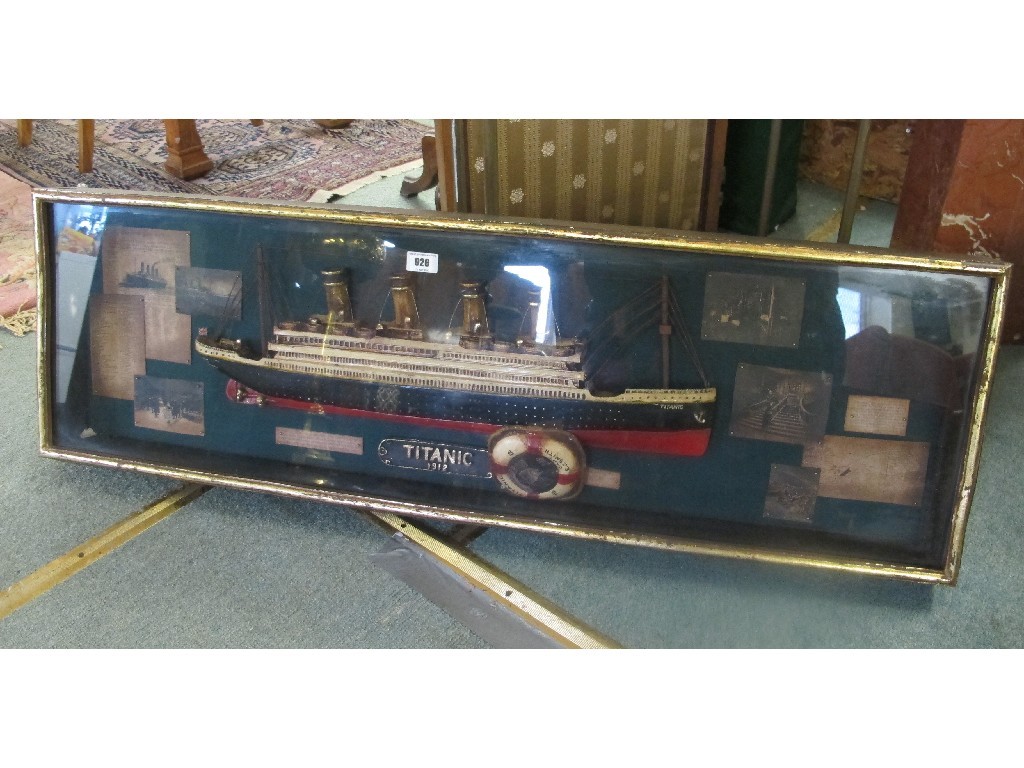 Appraisal: Wall mounting model of the Titanic in glazed display case