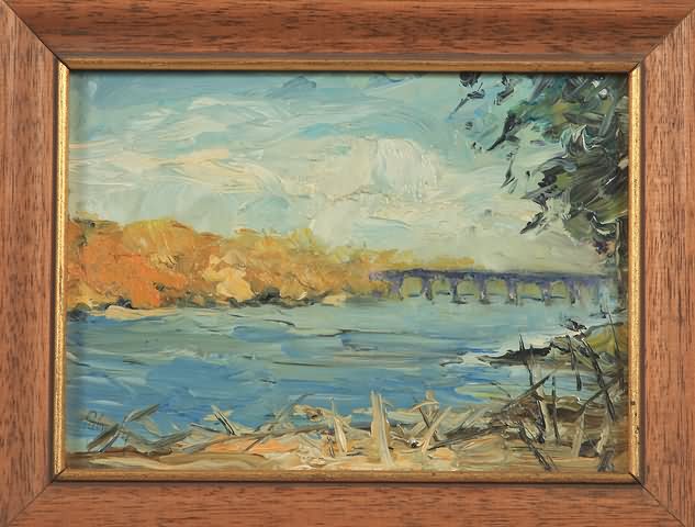 Appraisal: Reading Railroad Bridge Over Delaware oil on board x sight