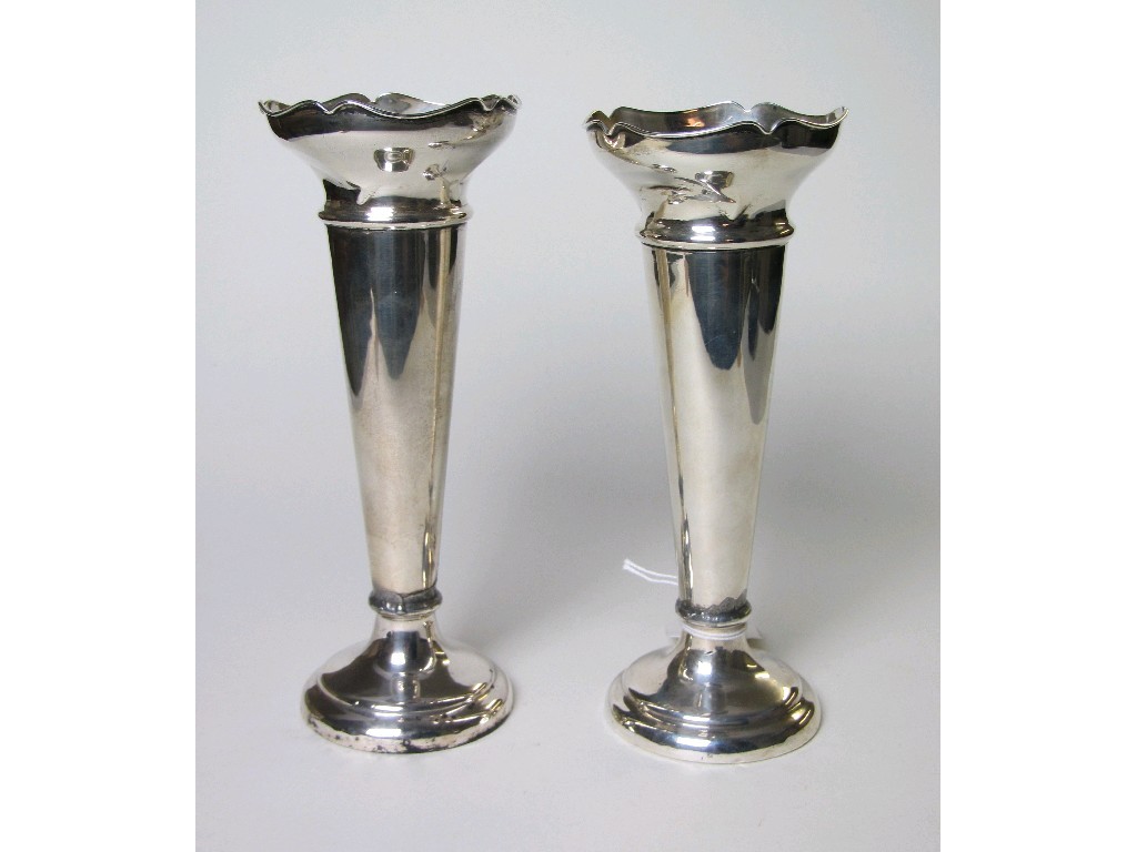 Appraisal: Pair of silver trumpet shaped vases Birmingham