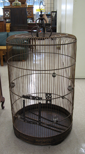 Appraisal: A LARGE CHINESE BIRD MARKET BIRDCAGE of cylindrical wood construction