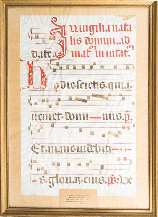 Appraisal: Rare Continental Medieval antiphony sheets lines of choir music painted