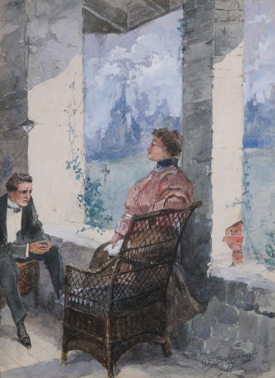 Appraisal: OSCAR EDMUND BERNINGHAUS American - COUPLE ON TERRACE signed and