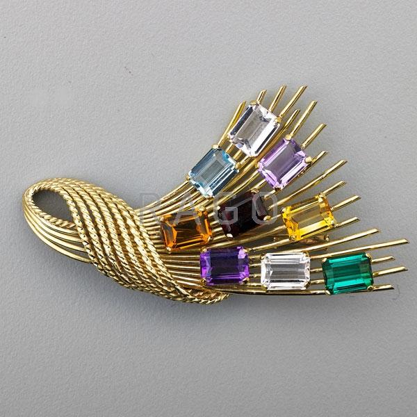 Appraisal: MULTI GEM K GOLD SPRAY BROOCH Condition Report