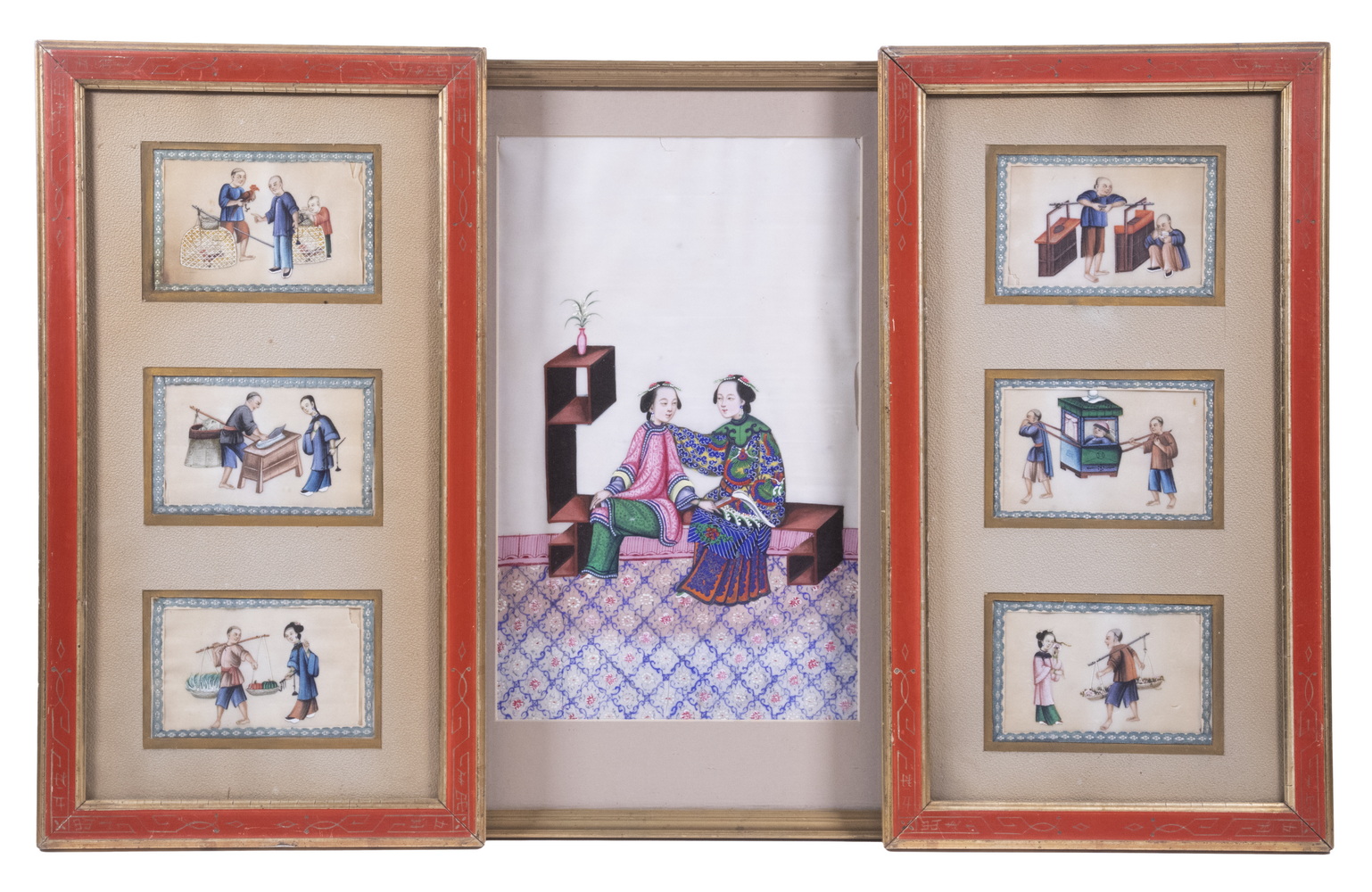 Appraisal: CHINESE PITH PAINTINGS IN FRAMES Including small images of buyers