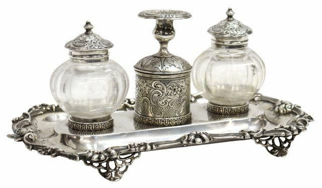 Appraisal: Victorian sterling silver double inkstand Robert Gray Son Glasgow Scotland