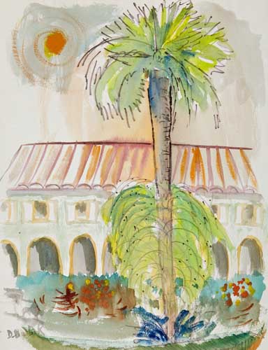 Appraisal: DAVID BURLIUK Tropical Landscape Watercolor on cream wove paper x