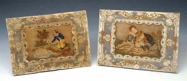 Appraisal: A PAIR OF VICTORIAN STANDING CARDS each with central woolwork