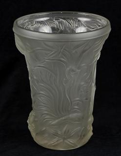 Appraisal: Lalique style frosted glass vase having a tapered form decorated