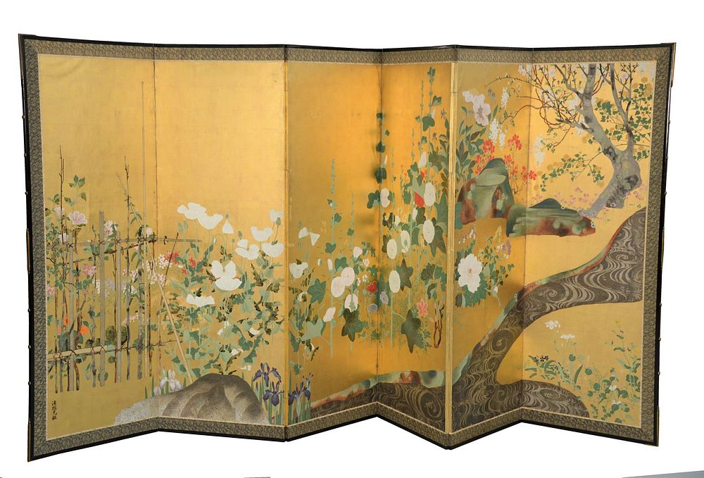 Appraisal: Rimpa School Large Six Panel Screen The Four Seasons pigment