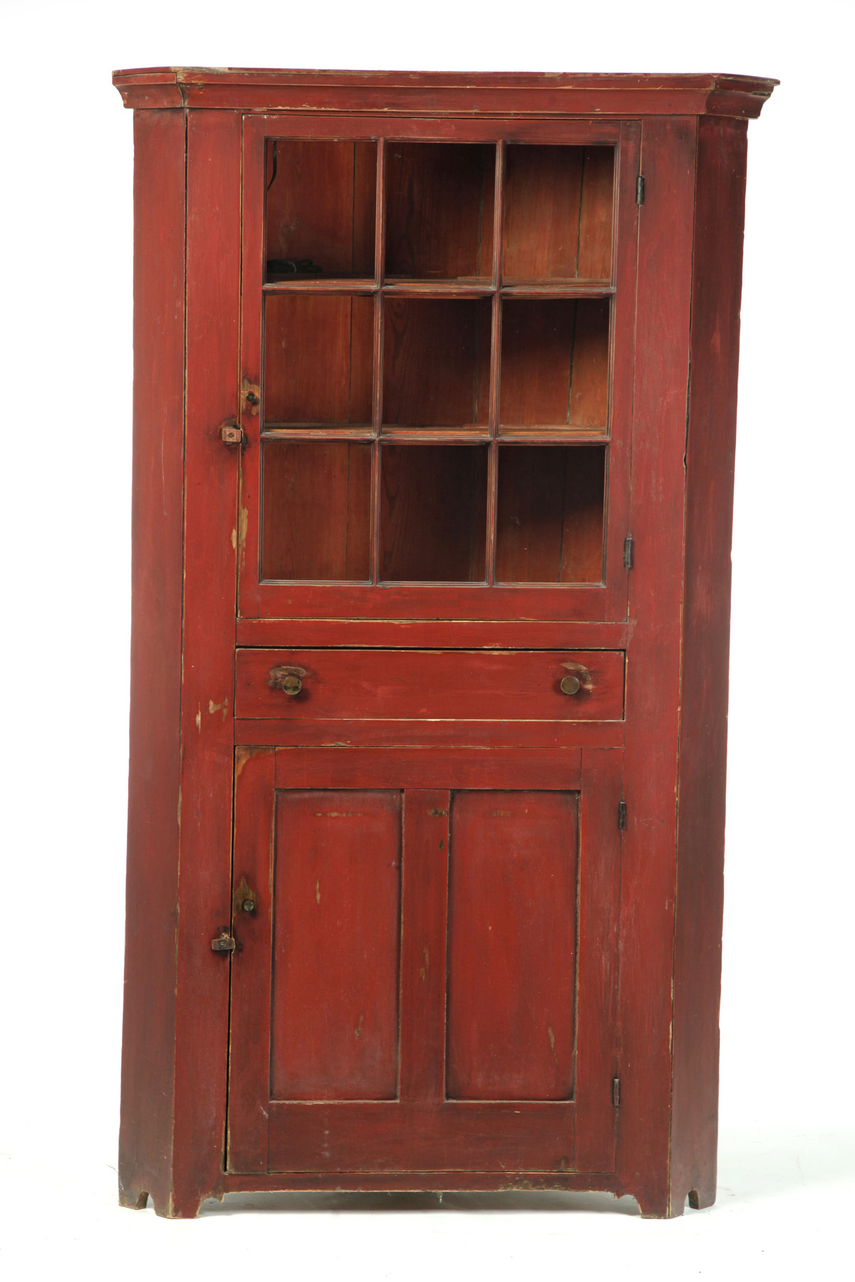 Appraisal: OHIO CORNER CUPBOARD Second quarter- th century pine One-piece cupboard