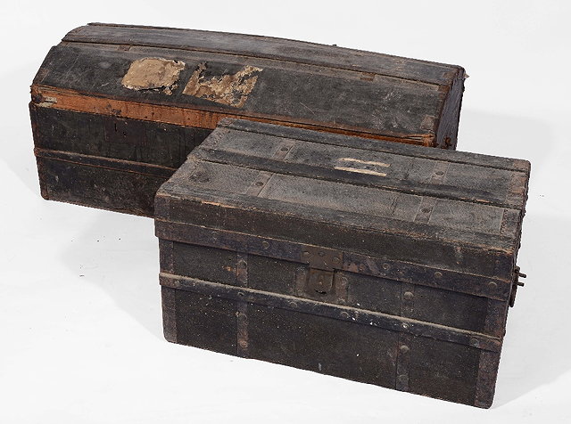 Appraisal: THREE OLD FRENCH COACHING TRUNKS two with dome tops cm