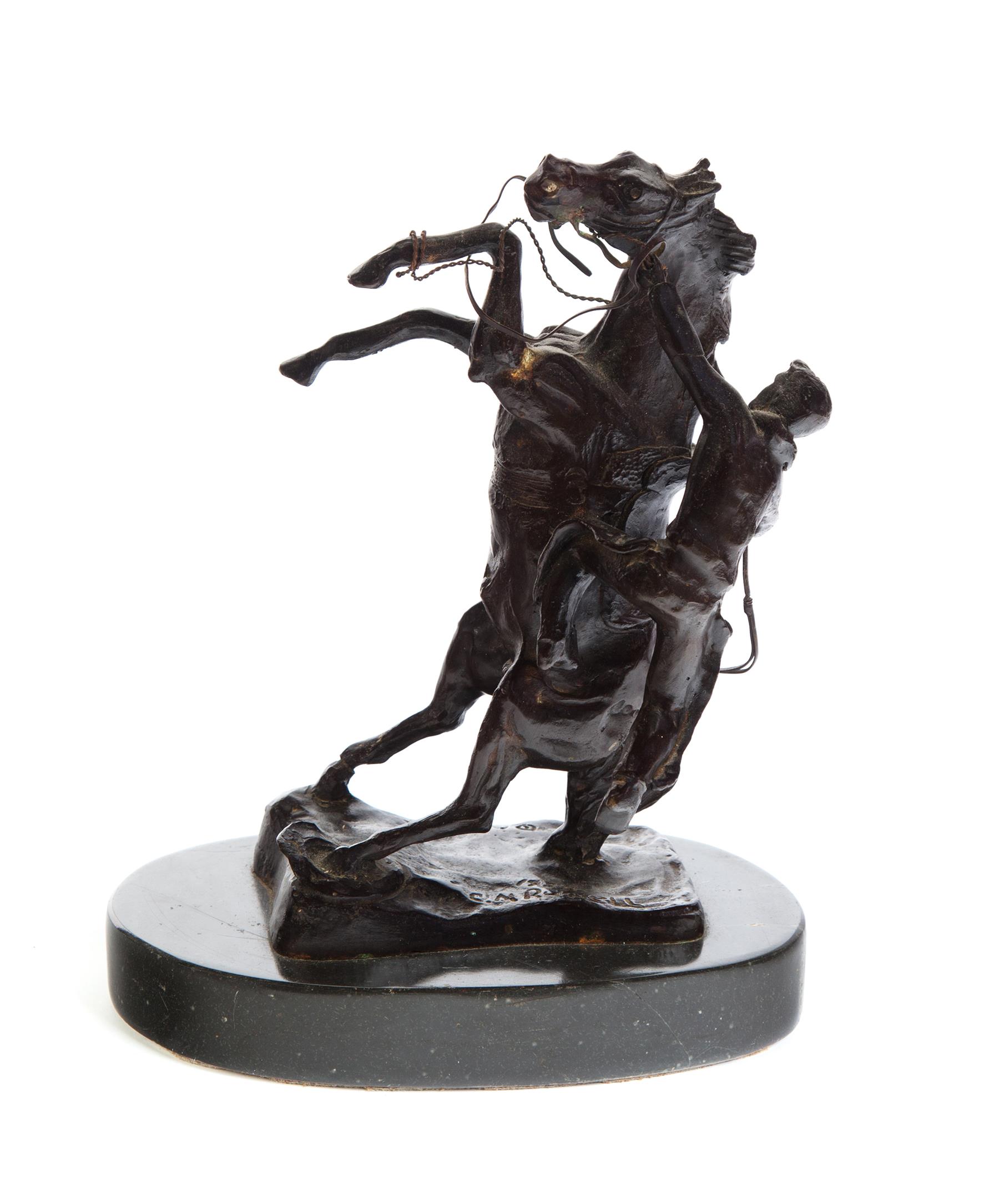 Appraisal: BRONZE HORSE AND RIDER AFTER C M RUSSELL American late