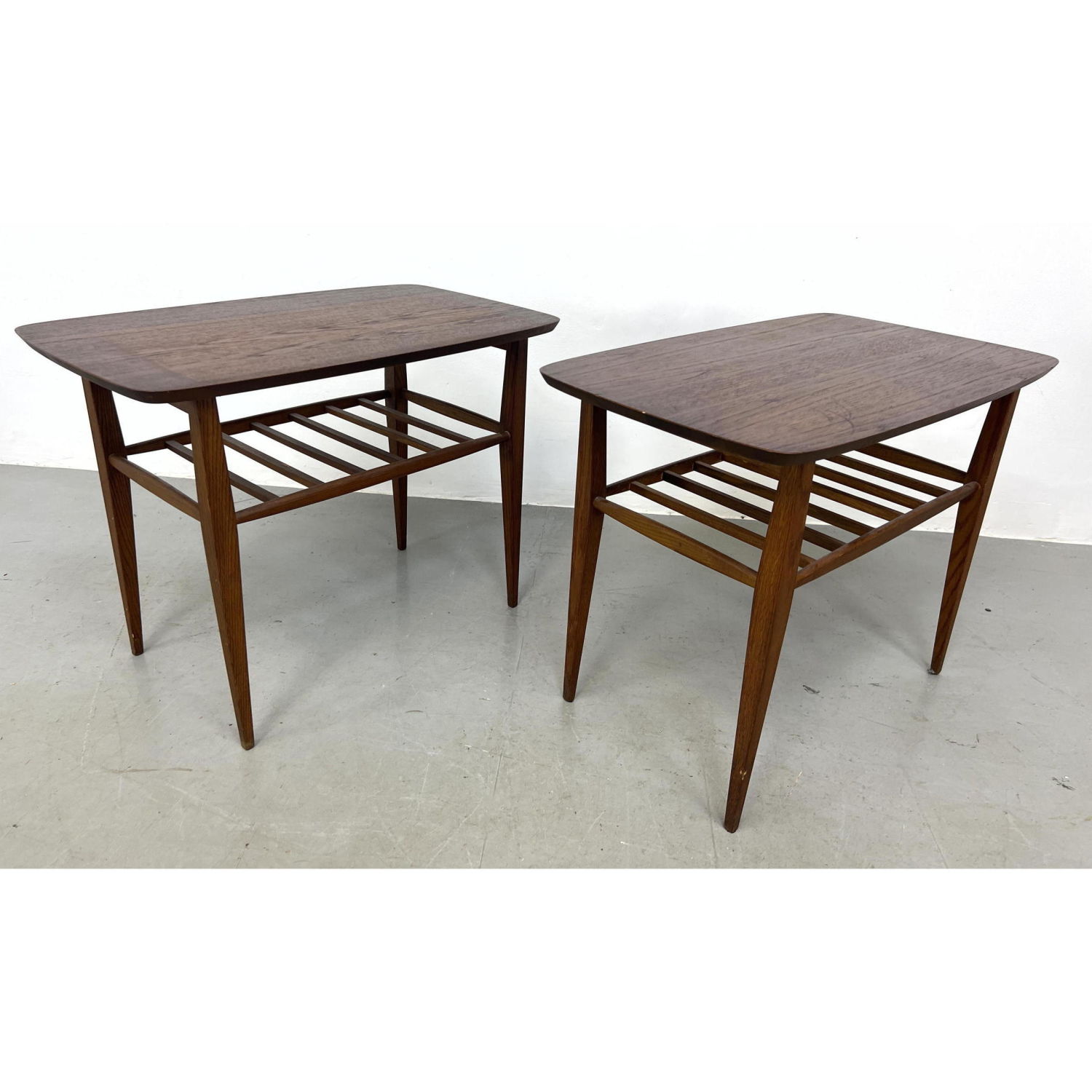 Appraisal: Pair Danish Modern Teak Side Table With Lower Dowel Shelf