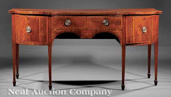 Appraisal: A George III Carved and Inlaid Mahogany Sideboard c shaped