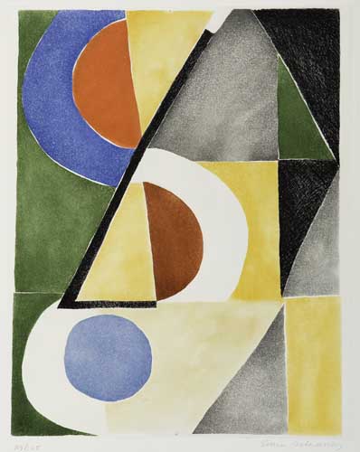 Appraisal: SONIA DELAUNAY Composition with Triangles Rectangles and Semi-Circles Color etching