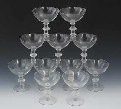 Appraisal: Ten Lalique Champagne Goblets Each with Lalique France engraved on