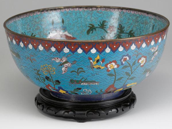 Appraisal: JAPANESE CLOISONNE Monumental deep bowl with decorated interior depicting butterflies