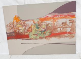 Appraisal: GLADYS WINN Lg Abstract Oil Painting Collage Gra GLADYS WINN